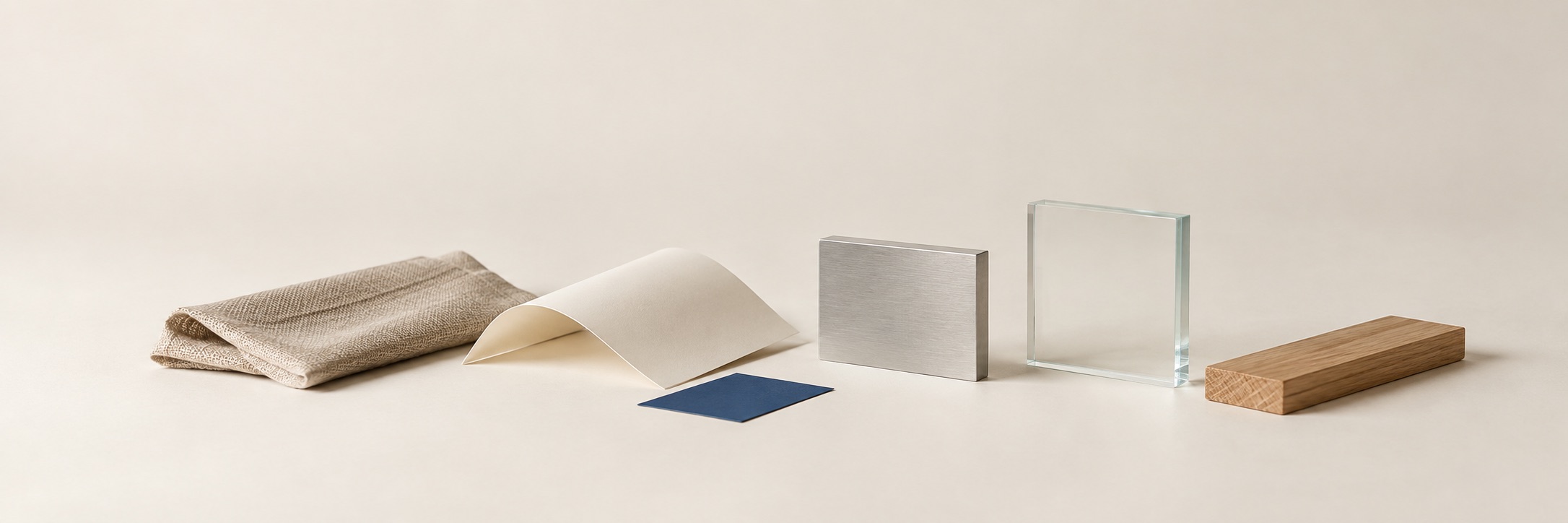 Conceptual sourcing material study: fabric, paper, metal, glass and wood